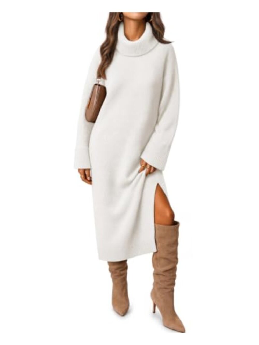 Oversized Turtleneck Chunky Knit Long Sleeve Sweater Dress